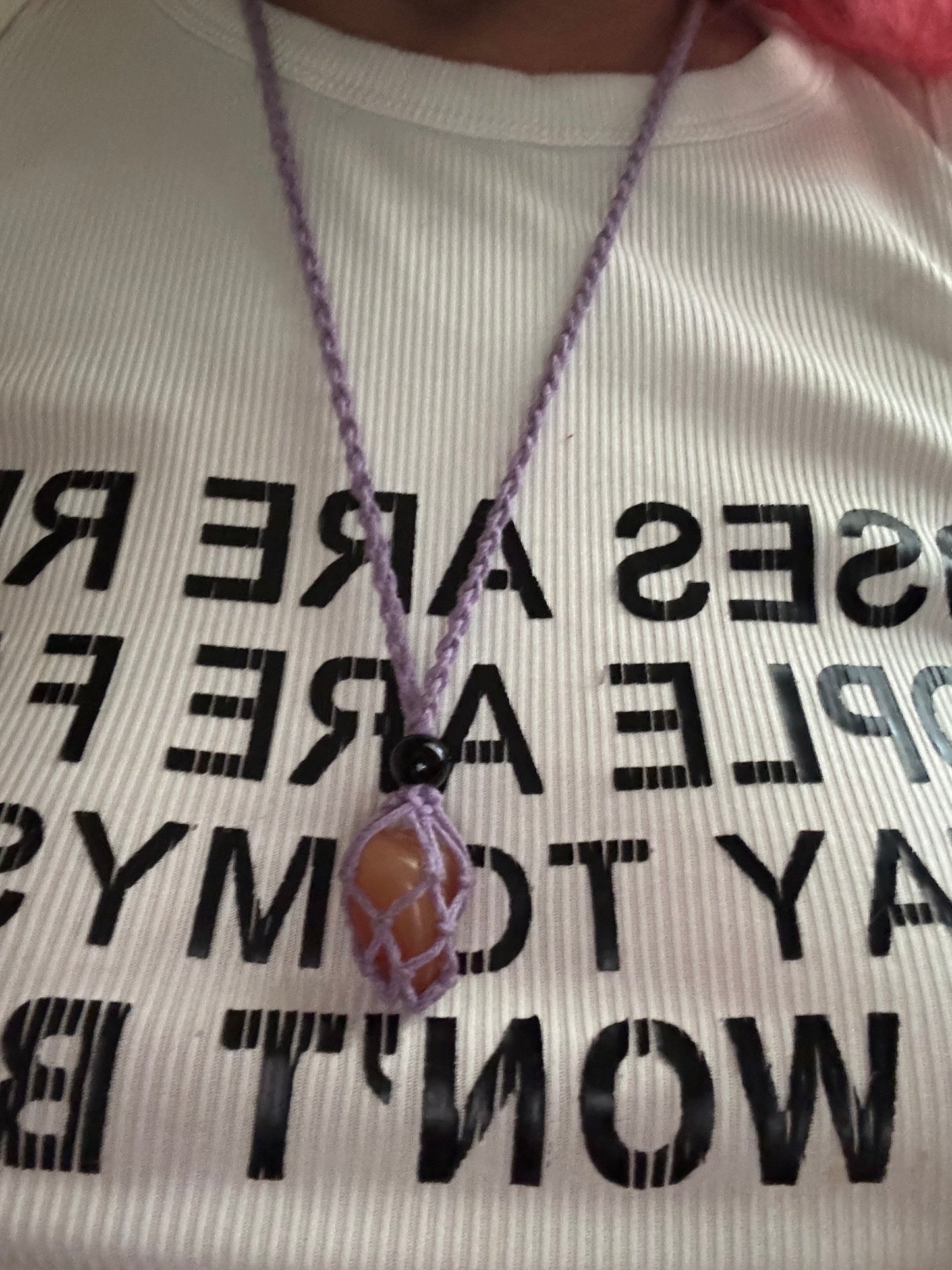 Drew’s Draw String Chrystal Holding Necklaces